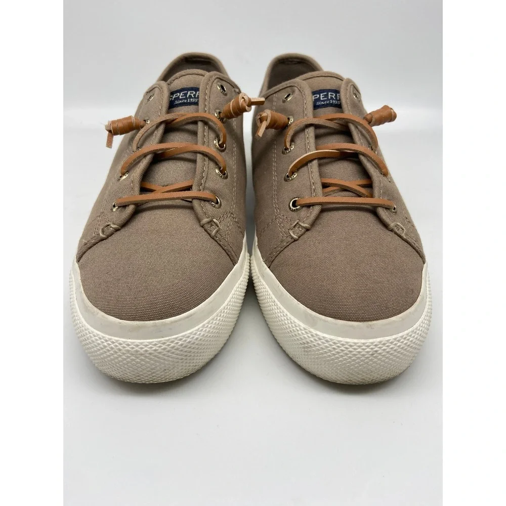 Sperry Shoes Womens Sz 11 Canvas‎ Sneakers Taupe Lace Up Comfort STS81827